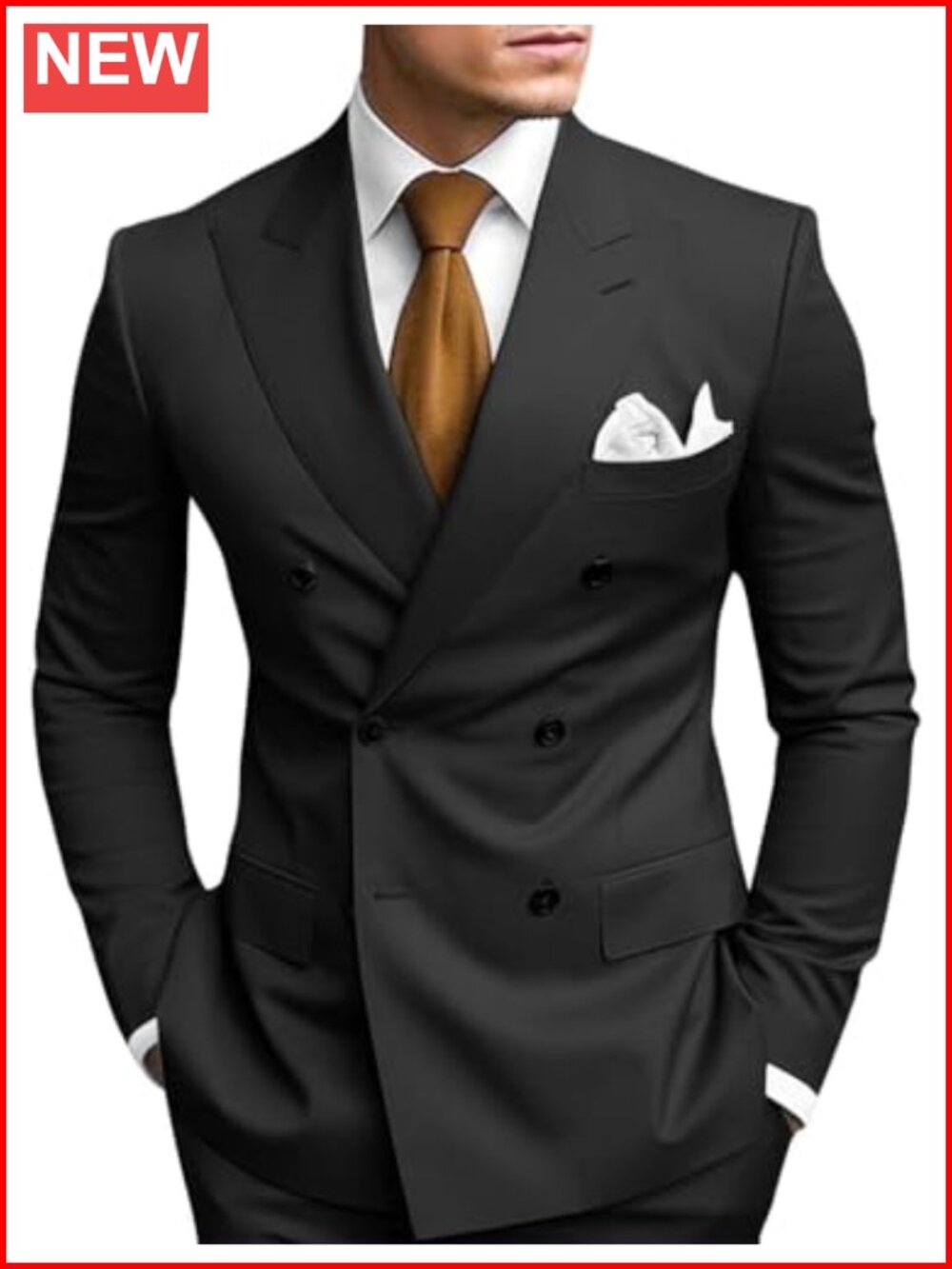 Men's Double Breasted 2 Piece Suit Slim Fit Blazer & Pants Set Formal Wedding